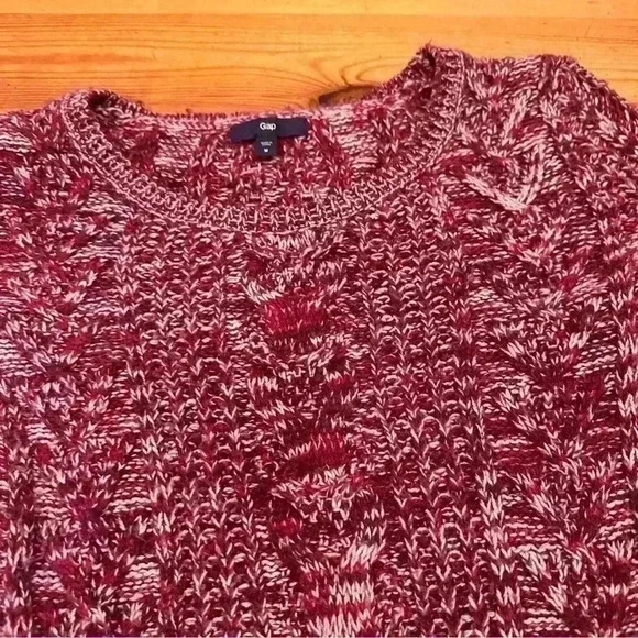 GAP crew neck Berry Red and White knit wool blend sweater Women M - Picture 6 of 9